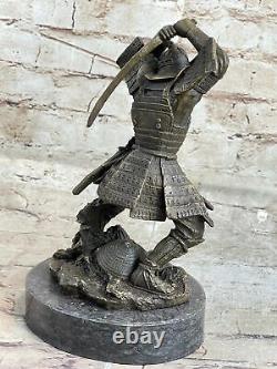 Vintage Rare Signed Kamiko Solid Samurai Art Deco Bronze Figurine with Marble Base