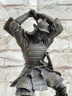 Vintage Rare Signed Kamiko Solid Samurai Art Deco Bronze Figurine with Marble Base