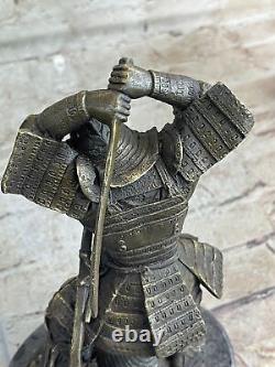 Vintage Rare Signed Kamiko Solid Samurai Art Deco Bronze Figurine with Marble Base