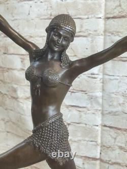 Vintage Sculpture Very Large Marble and Bronze Statue Chiparus Style Signed