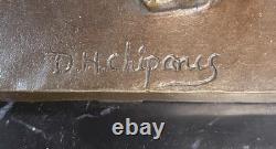 Vintage Sculpture Very Large Marble and Bronze Statue Chiparus Style Signed