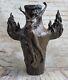 Vintage Signed Chair Nymph Art Bronze Statue Marble Vase Base 13 High