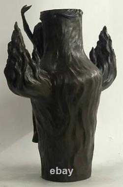 Vintage Signed Chair Nymph Art Statue Bronze Marble Vase Base 13 Top