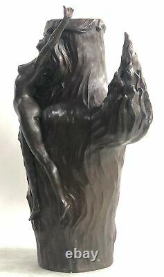 Vintage Signed Chair Nymph Art Statue Bronze Marble Vase Base 13 Top Lost