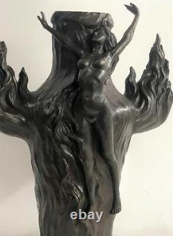 Vintage Signed Chair Nymph Art Statue Bronze Marble Vase Base 13 Top Lost