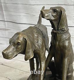 Vintage Signed Hunting Dogs Bronze Sculpture Art Deco Marble Base Sale