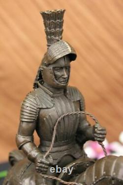 Vintage Signed Knight Warrior Bronze Statue By Milo Sculpture Marble Figure