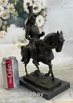 Vintage Signed Knight Warrior Bronze Statue By Milo Sculpture Marble Opens