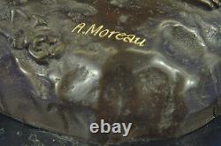Vintage Signed Moreau Bronze Massif Statue Woman With Guitar' Marble Base Eg