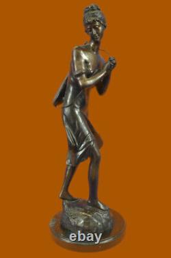 Vintage Signed Moreau Bronze Massif Statue'dame With Guitar' Marble Base Sale