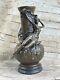 Vintage Signed Moreau Chair Nymph Art Statue Bronze Vase Marble Base 13 Large