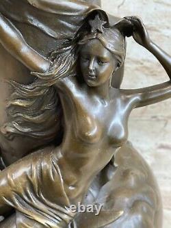 Vintage Signed Moreau Chair Nymph Art Statue Bronze Vase Marble Base 13 Large