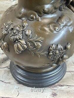 Vintage Signed Moreau Chair Nymph Art Statue Bronze Vase Marble Base 13 Large