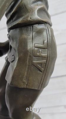 Vintage Style Bronze Rugby Player Statue, Sports Icon, Marble Base, Signed Decor