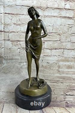 West Signed Deco Sculpture Chair Nude Woman Girl Bronze Marble Art