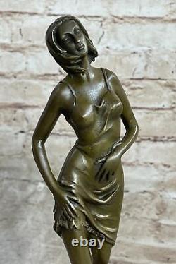 West Signed Deco Sculpture Chair Nude Woman Girl Bronze Marble Art