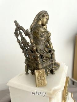 White marble mantel clock with bronze, signed Tardy, Empire Napoleonic, 19th century