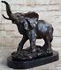 Wild Animal Bronze Statue With Marble Base, Signed Sculpture Figurine