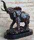 Wild Life Elephant Bronze Statue With/ Marble Base, Signed Sculpture Decor