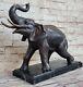 Wild Life Elephant Bronze Statue With/marble Base Signed Sculpture Figurine