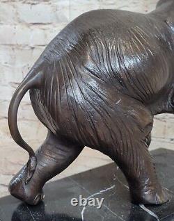 Wild Life Elephant Bronze Statue With/Marble Base Signed Sculpture Figurine