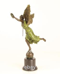 Winged Victory sculpture in bronze on a marble base after E. Barrias