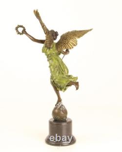 Winged Victory sculpture in bronze on a marble base after E. Barrias