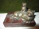 Xix Bronze Cat And His Little Marble Sign Rolland Antique Bronze Cat And Small