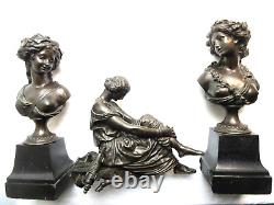 Xixth Statue, Woman On Black Marble Base, Patinated Bronze, Signed L. V. E. Robert