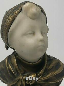 Young Boy Bronze & Marble Statue Sculpture Nineteenth Century Signed Bobbias