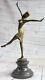 1 Jour Solde Vintage Signée Exotique Danseuse En Bronze Statue Art Déco Marbre