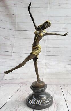 1 Jour Solde Vintage Signée Exotique Danseuse en Bronze Statue Art Déco Marbre