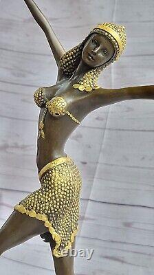 1 Jour Solde Vintage Signée Exotique Danseuse en Bronze Statue Art Déco Marbre