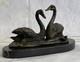 100% Bronze Sculpture Statue Sign&eacute;e Milo Deux Beau Cygnes Deco Marbre Ouvre