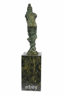 100% Bronze Sculpture Style Art Nouveau Déco Fille Statue. Signé Marbre Figurine