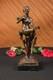 100% Bronze Signé Lady Femme Assis Sur Chaise Oiseau 10 Sculpture Marbre Base