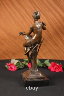 100% Bronze Signé Lady Femme Assis Sur Chaise Oiseau 10 Sculpture Marbre Base 100% Bronze Signé Lady Femme Assis Sur Chaise Oiseau 10 Sculpture Marbre Base