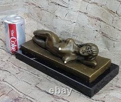 12 Art Déco Nu Nue Femelle Figurine Bronze Statue Sculpture Signé Marbre Base