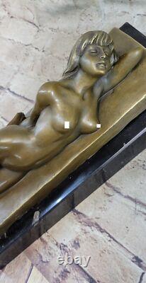 12 Art Déco Nu Nue Femelle Figurine Bronze Statue Sculpture Signé Marbre Base