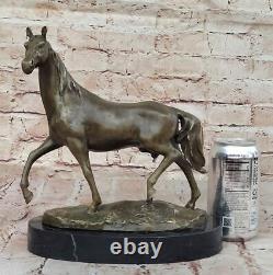 12 Signée Pure Cuivre Bronze Marbre Simple Cheval Course Compete Art Déco