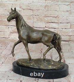 12 Signée Pure Cuivre Bronze Marbre Simple Cheval Course Compete Art Déco