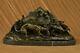 17.5 Signée Art Statue Bronze Marbre Sauvage Sanglier Cochon & Chasse Chien