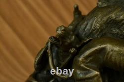 17.5 Signée Art Statue Bronze Marbre Sauvage Sanglier Cochon & Chasse Chien