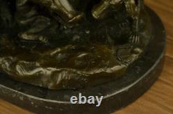 17.5 Signée Art Statue Bronze Marbre Sauvage Sanglier Cochon & Chasse Chien