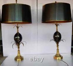 1950/70 Paire de Lampes Maison Charles en Bronze et Ouf en Marbre Portor Signée