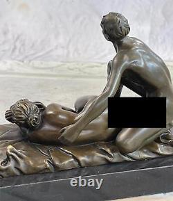 2 Pcs Original Signé La Un Couple Bronze Massif Sculpture Marbre Statue Chair