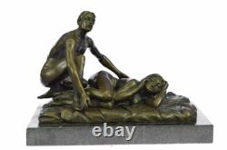 2 Pièces Original Signé La Un Couple Having Sexe Bronze Sculpture Marbre Statue