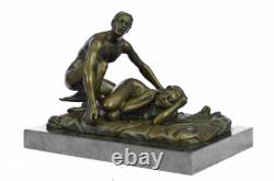 2 Pièces Original Signé La Un Couple Having Sexe Bronze Sculpture Marbre Statue