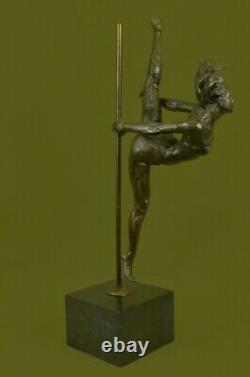 20 Signée Bronze Statue Gymnaste Art Déco Nu Sculpture Sur Marbre Figurine