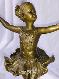 20th Siècle Bronze Sculpture Danse Jeune Ballerine Fille Marbre Base Signé